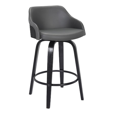 Armen Living Alec 26" Counter Height Swivel Gray Faux Leather and Black Wood Bar Stool LCAEBABLGR26